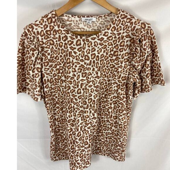 Nine West Animal Print Ruffle Sleeve Tshirt Size medium - Picture 1 of 6